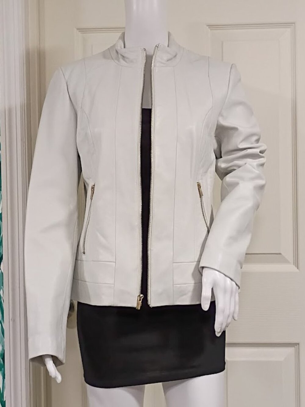 Wilsons Leather M Buttersoft Womens Slate White Clean Preppy Jacket Zip Pockets - Picture 3 of 16